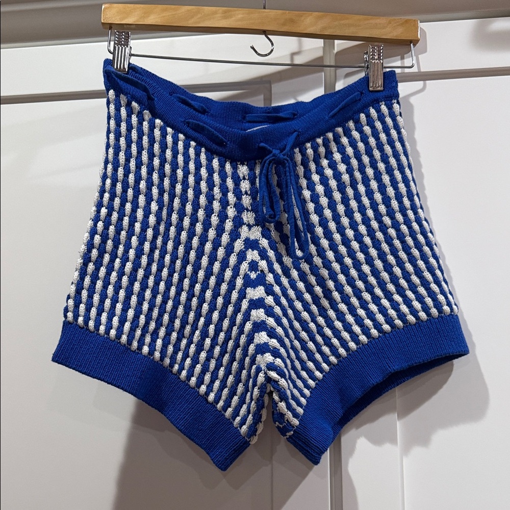 Electric & Rose High Waist Knit Shorts in Blue and White